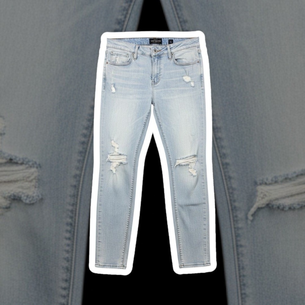 Lucky Brand Stella Skinny Jeans 10/30 Light Wash Distressed Frayed Hem Denim